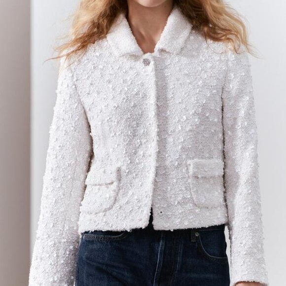 Zara Jackets & Blazers - ZARA WOMAN NWT SS24 ZW COLLECTION SHORT SEQUIN JACKET WHITE MEDIUM